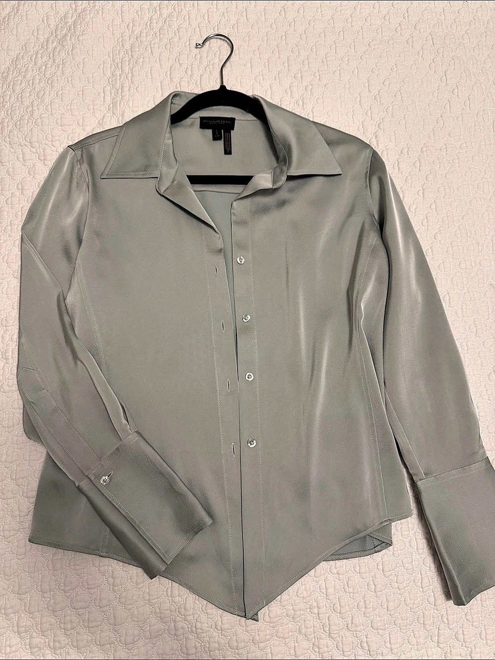 Donna Karan New York Satin Button-Up Shirt Gray Small